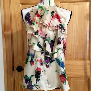 PARKER Floral Ruffled Silk Top